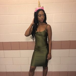 Olive green bodycon dress.